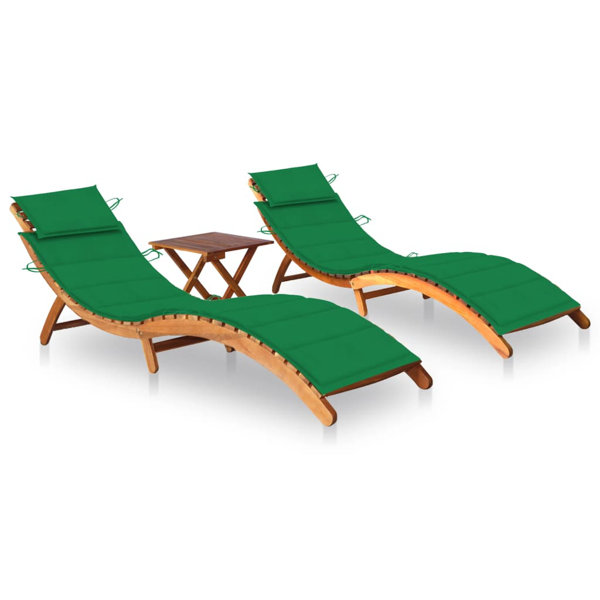 Winston Porter Sun Loungers with Table and Cushions Solid Acacia Wood